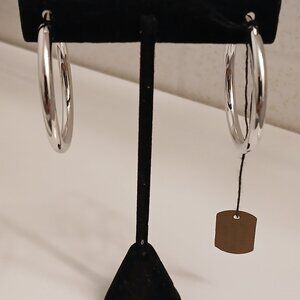 Silver Style Comfort Closure 1-1/2" Hoop Earrings